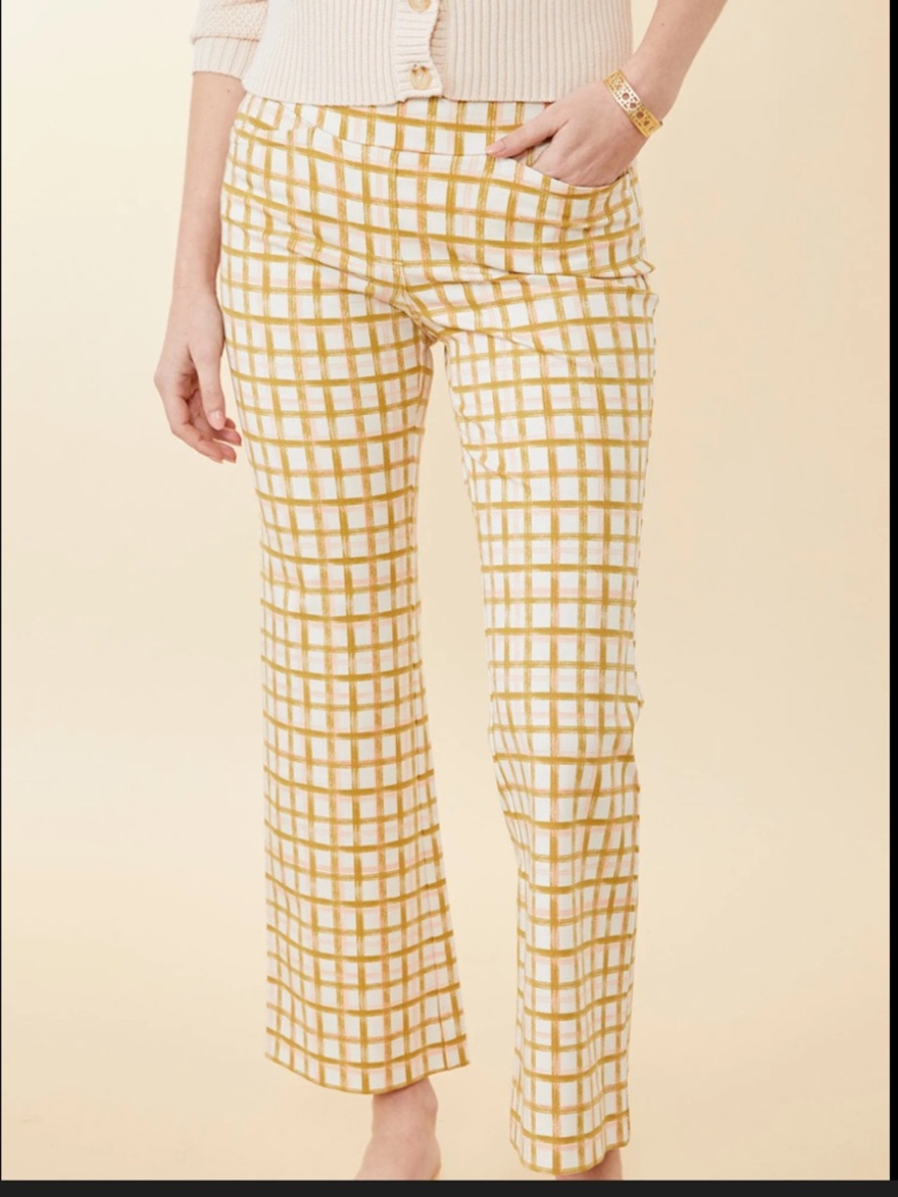 SPARTINA 449 Maren Kick Flare Pants Plaid Print Size S.